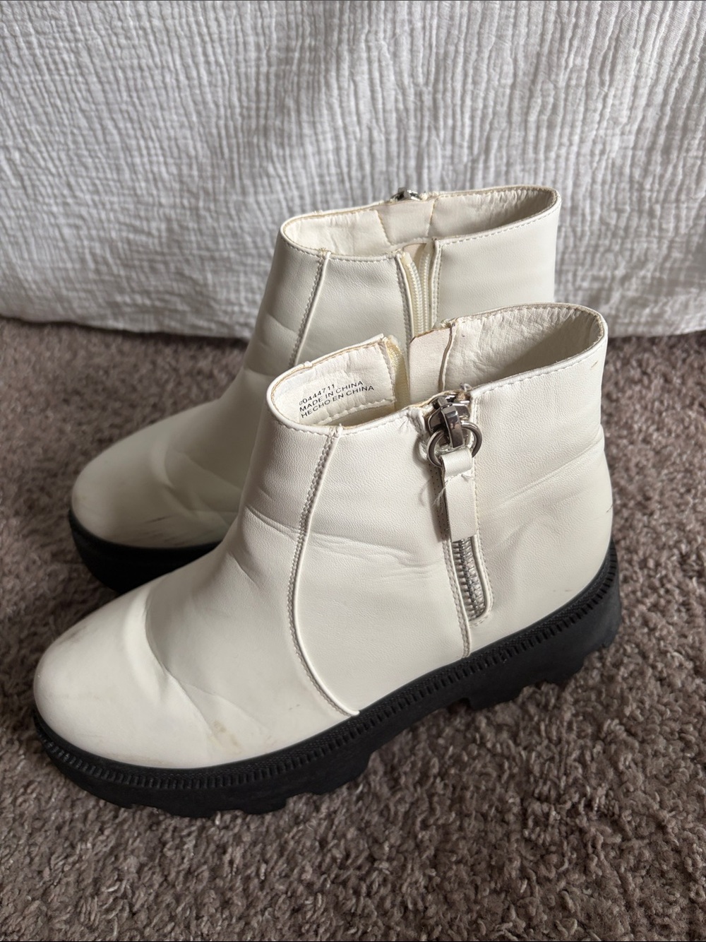 Women's Cream Ankle Boots with Side Zip